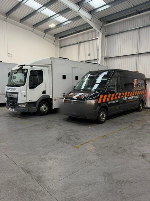 PFS fleet support vehicle parked in the workshop