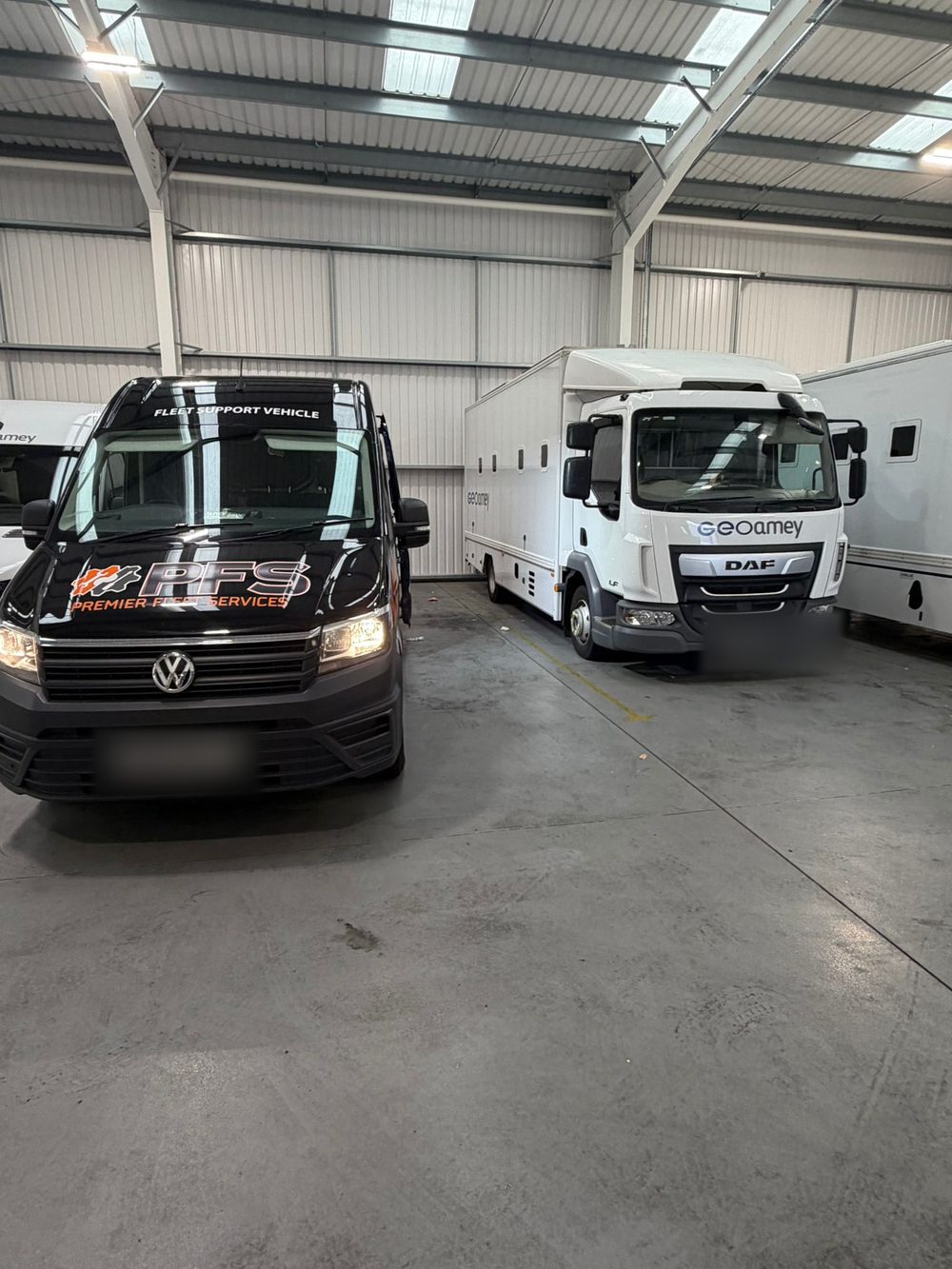 PFS fleet support vehicle front view in the workshop